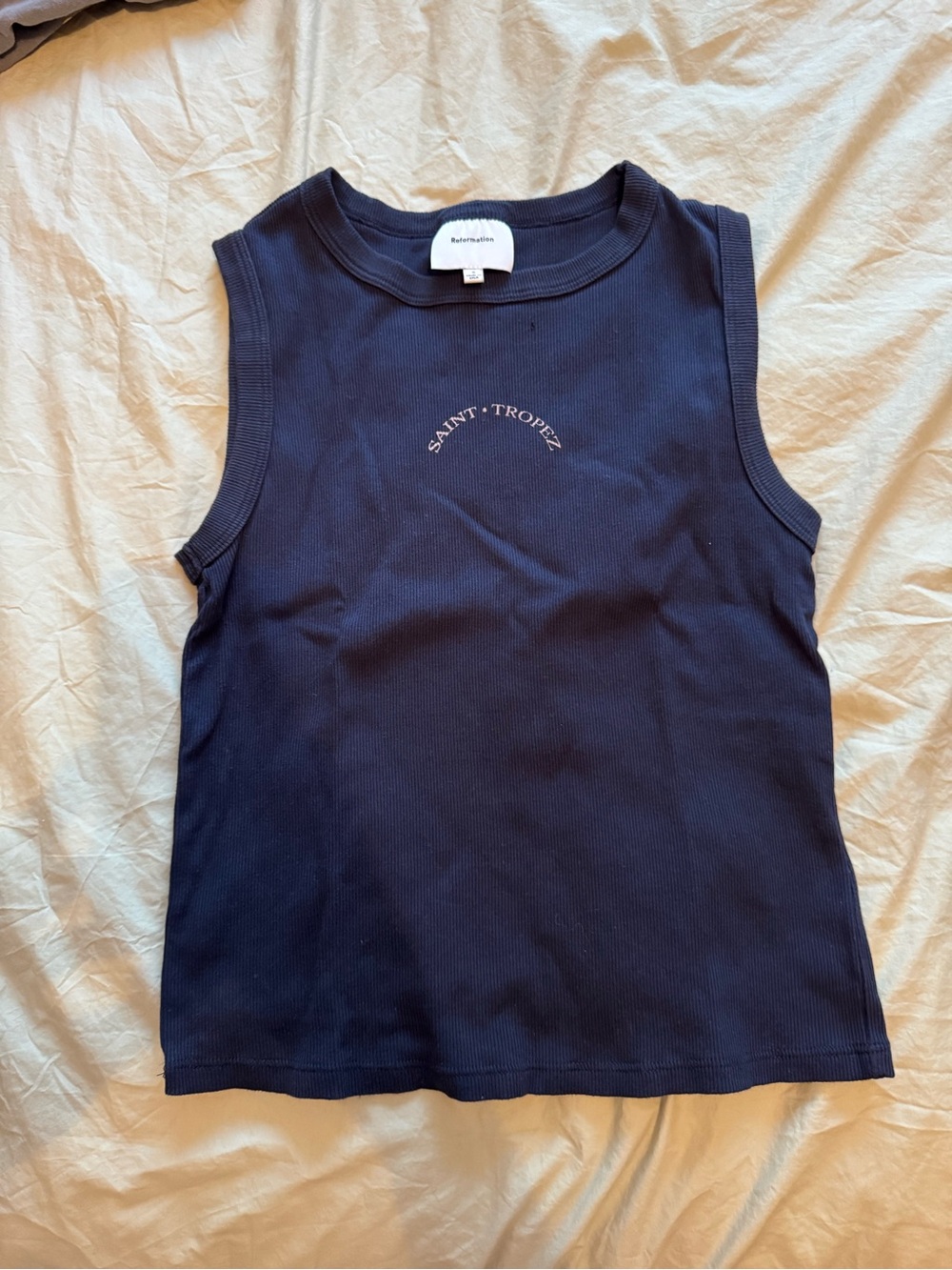 reformation saint tropez tank top navy blue size small